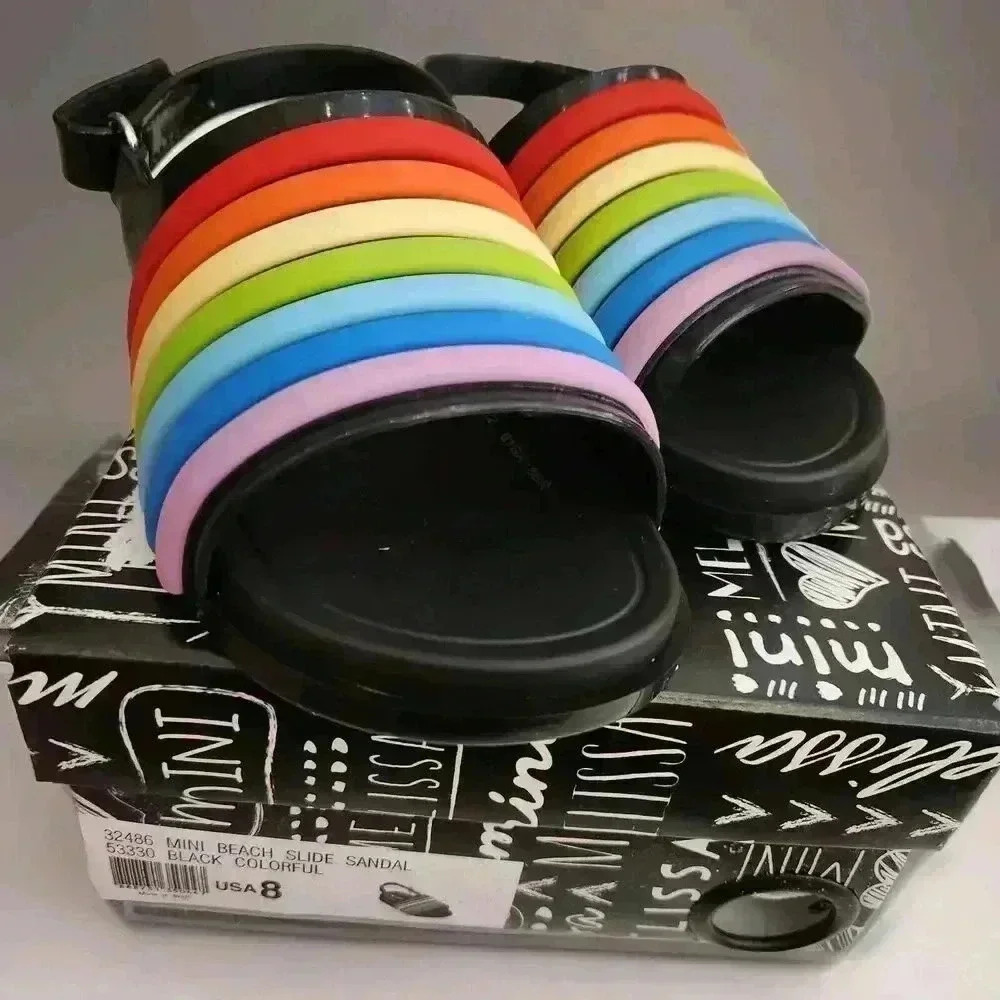 Mini Melissa Rainbow Strap Black Sandals